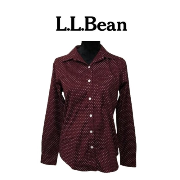 L.L. Bean Tops - L.L. Bean Women's Wrinkle Free Burgundy Relaxed Fit Button Down Shirt- Size XS